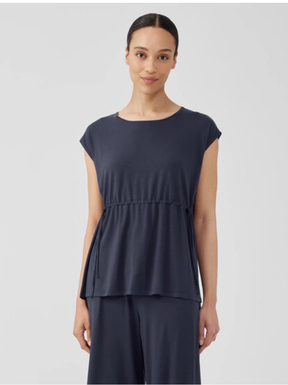 Eileen Fisher Fine Jersey Jewel Neck Top Cap Sleeve Size XL